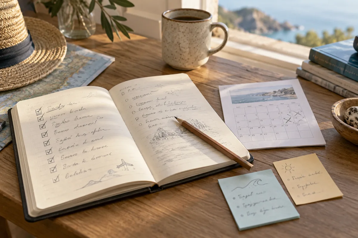 Simple travel planning checklist with dates and trip priorities